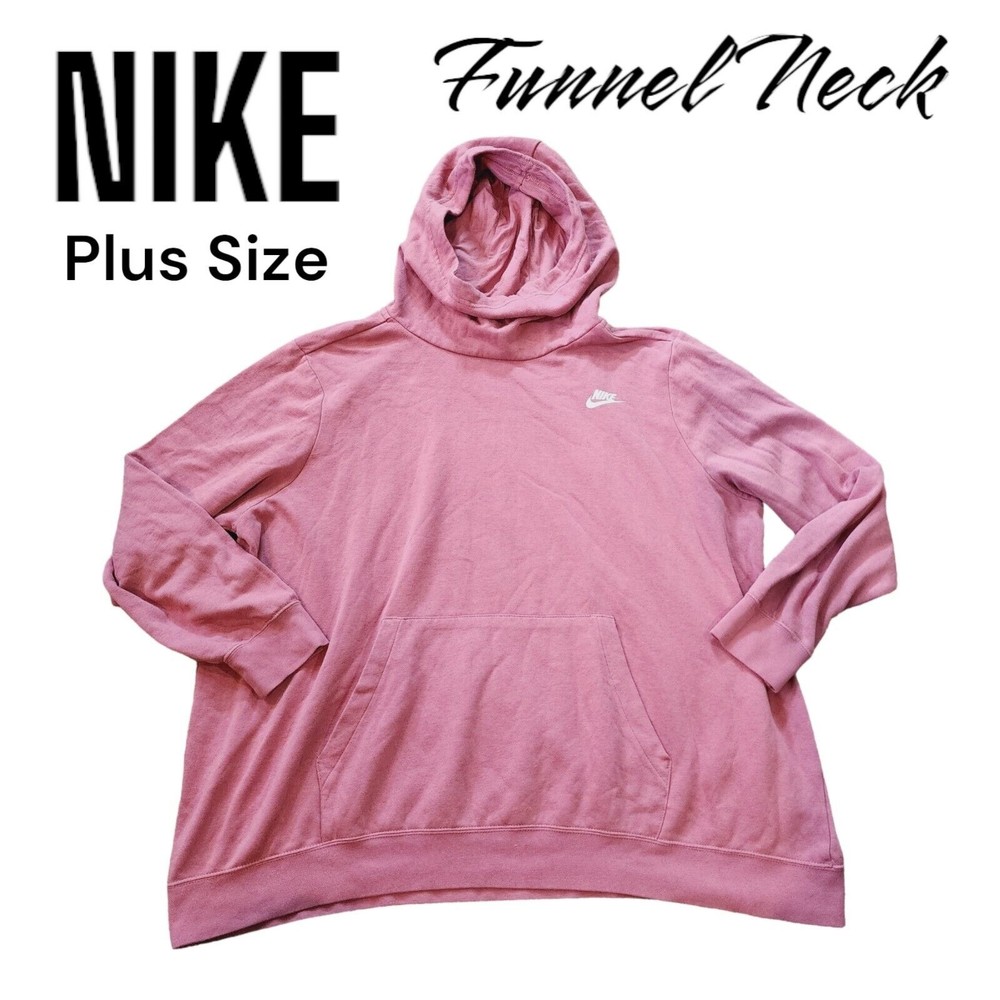 NIKE SPORTSWEAR Plus Size Deep Pink Funnel Neck Pullover Hoodie Sweatshirt 2X